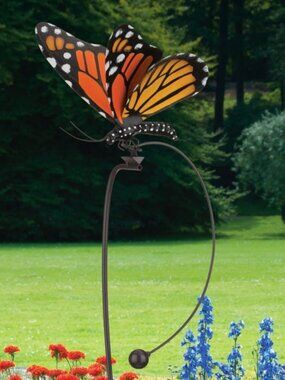 42" H, Oversize Monarch Butterfly Vibrant Color Kinetic Metal Stake Rocking